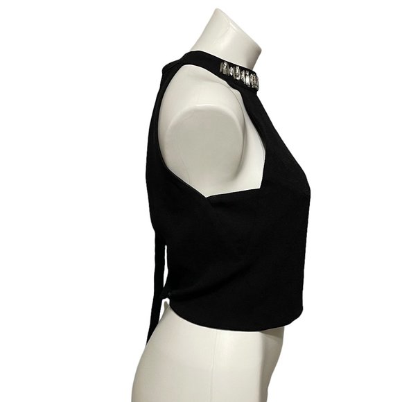 JOA Los Angeles Black Cropped Mock Jeweled Neck Halter Top - Picture 3 of 6